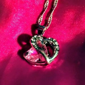 Crescent Moon pink jewel necklace